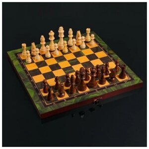 Настольная игра 3 в 1 'Малахит'шахматы, шашки, нарды (доска дерево 40х40 см)