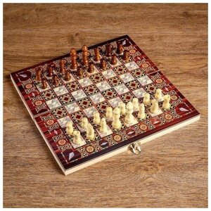 Настольная игра 3 в 1 "Узоры"нарды, шашки, шахматы, 29 х 29 см (1 шт.)