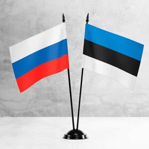 Настольные флаги России и Эстонии на пластиковой черной подставке