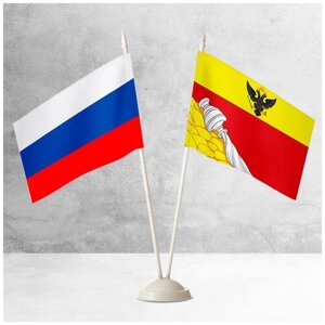 Настольные флаги России и Воронежа на пластиковой белой подставке