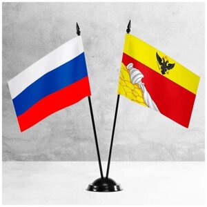 Настольные флаги России и Воронежа на пластиковой черной подставке