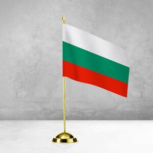 Настольный флаг Болгарии на пластиковой подставке под золото