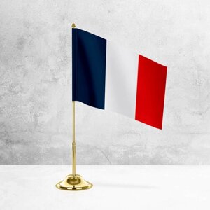 Настольный флаг Франции на металлической подставке под золото