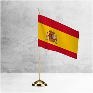 Настольный флаг Испании на пластиковой подставке под золото / Флажок Испании настольный 15x22 см. на подставке