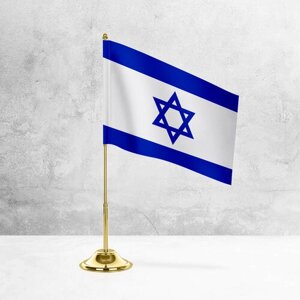 Настольный флаг Израиля на металлической подставке под золото