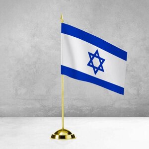 Настольный флаг Израиля на пластиковой подставке под золото