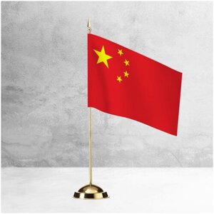 Настольный флаг Китая на пластиковой подставке под золото / Флажок Китая настольный 15x22 см. на подставке