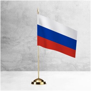 Настольный флаг России на пластиковой подставке под золото / Флажок России настольный 15x22 см. на подставке