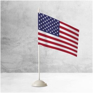 Настольный флаг США на пластиковой белой подставке / Флажок США настольный 15x22 см. на подставке