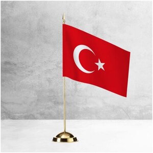 Настольный флаг Турции на пластиковой подставке под золото / Флажок Турции настольный 15x22 см. на подставке