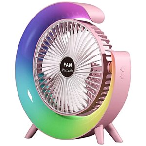 Настольный вентилятор с подставкой, Увлажнитель воздуха с RGB подсветкой, Розовый