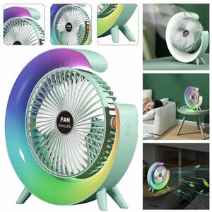 Настольный вентилятор со светодиодной подсветкой, Мини-вентилятор для кемпинга, дома, офиса, цвет светло-зелёный