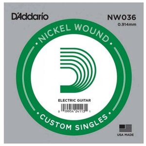 NW036 Nickel Wound Отдельная струна для электрогитары, никелированная,036, D'Addario