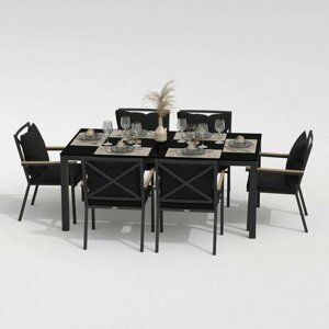 Обеденная группа Ideal Patio CANA FESTA plus - стол стекло 180/каркас карбон Каркас карбон / стол стекло 180 / ткань черная