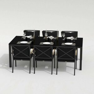 Обеденная группа Ideal Patio CANA FESTA plus - стол стекло 200/каркас карбон Каркас карбон / стол стекло 200 / ткань черная