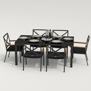 Обеденная группа Ideal Patio CANA FESTA - стол стекло 180/каркас карбон Каркас карбон / стол стекло 180 / ткань черная