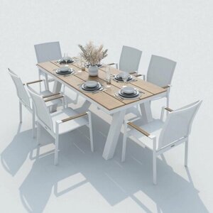 Обеденная группа Ideal Patio MIRRA SOLA - стол поливуд 180 Каркас белый / стол поливуд 180 / текстилен белый