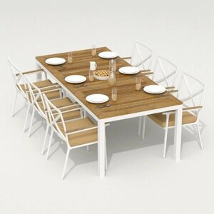 Обеденная группа Ideal Patio TELLA FESTA - стол тик 200/каркас белый Каркас белый / стол тик 200 / ткань бежевая