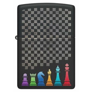 Оригинальная бензиновая зажигалка ZIPPO Classic 48662 Chess Pieces с покрытием Black Matte - Шахматные фигуры