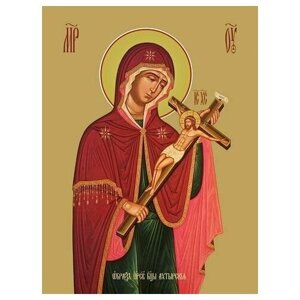 Освященная икона на дереве ручной работы - Ахтырская икона божьей матери, 18x24x3 см, арт Ид3387