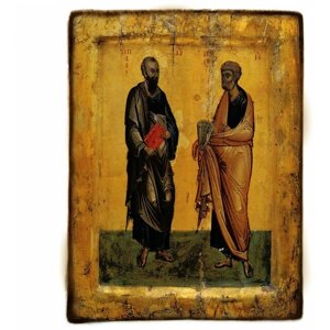Освященная икона на дереве ручной работы - Апостолы Петр и Павел, арт И017 / 15 х 20 х 1,8 см