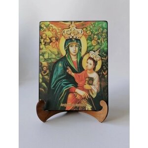 Освященная икона на дереве ручной работы - Бердичевская икона божьей матери, 15х20х1,8 см, арт И7645