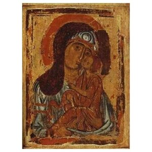 Освященная икона на дереве ручной работы - Богоматерь Умиление, XII век, 15х20х3,0 см, арт А4908