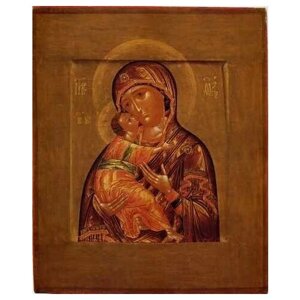 Освященная икона на дереве ручной работы - Богоматерь Владимирская, 15х20х1,8 см, арт А6609