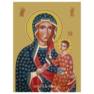 Освященная икона на дереве ручной работы - Ченстоховская икона божьей матери, 15х20х1,8 см, арт Ид3723