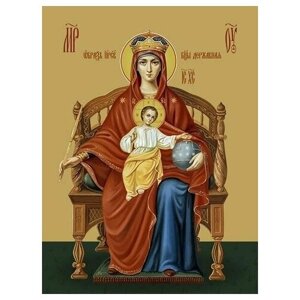 Освященная икона на дереве ручной работы - Державная икона божьей матери, 12х16х3 см, арт Ид3438
