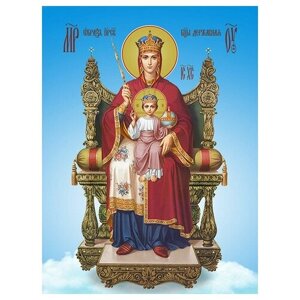 Освященная икона на дереве ручной работы - Державная икона божьей матери, 15х20х1,8 см, арт Ид3264