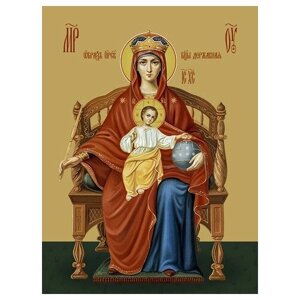 Освященная икона на дереве ручной работы - Державная икона божьей матери, 15x20x3,0 см, арт Ид3438