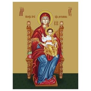 Освященная икона на дереве ручной работы - Державная икона божьей матери, 21x28x3 см, арт Ид3286