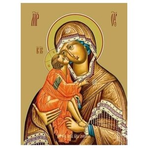 Освященная икона на дереве ручной работы - Донская икона божьей матери, 12х16х3 см, арт Ид3447