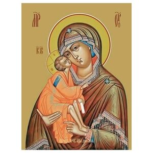 Освященная икона на дереве ручной работы - Донская икона божьей матери, 15х20х1,8 см, арт Ид3446