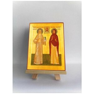 Освященная икона на дереве ручной работы - Елизавета и Варвара, 15х20х3,0 см, арт Б0234