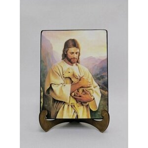 Освященная икона на дереве ручной работы - Господь пастырь мой, 21x28x3 см, арт Ид4830