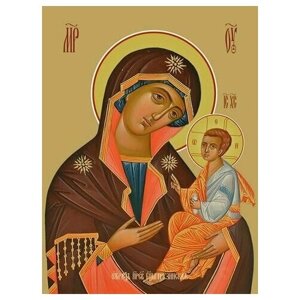 Освященная икона на дереве ручной работы - Грузинская икона божьей матери, 18x24x3 см, арт Ид3431