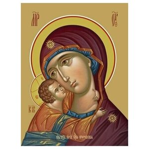 Освященная икона на дереве ручной работы - Игоревская икона божьей матери, 18x24x3 см, арт Ид3380