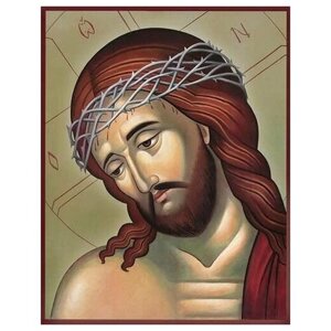 Освященная икона на дереве ручной работы - Иисус Христос в терновом венце, 15х20х3,0 см, арт Ик19278