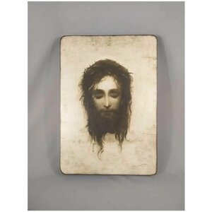 Освященная икона на дереве ручной работы - Иисус Моргающий, арт И401 / 15х20х3,0 см