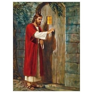 Освященная икона на дереве ручной работы - Иисус стучащийся в дверь, 18x24x3 см, арт Ид4836