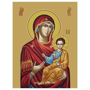 Освященная икона на дереве ручной работы - Иверская икона божьей матери, 21x28x3 см, арт Ид3314