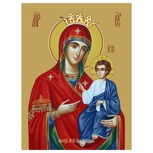 Освященная икона на дереве ручной работы - Иверская икона божьей матери, 21x28x3 см, арт Ид3483