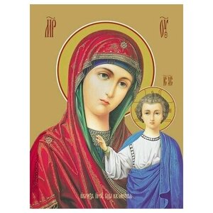 Освященная икона на дереве ручной работы - Казанская икона божьей матери, 18x24x3 см, арт Ид3244