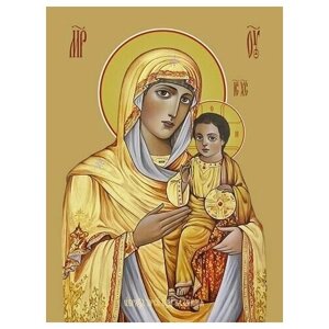 Освященная икона на дереве ручной работы - Казанская икона божьей матери, 21x28x3 см, арт Ид3503