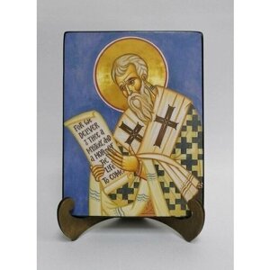 Освященная икона на дереве ручной работы - Кирилл Иерусалимский Святитель, 15 x 20 х 3,0 см, арт И3896