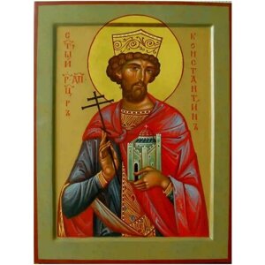 Освященная икона на дереве ручной работы - Константин равноапостольский царь, 15х20х1,8 см, арт А6191