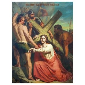 Освященная икона на дереве ручной работы - Крестный путь – Иисус падает в первый раз, 15х20х1,8 см, арт Ид4800