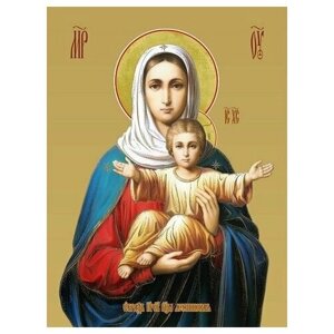 Освященная икона на дереве ручной работы - Леушинская икона божьей матери, 15х20х1,8 см, арт И7843